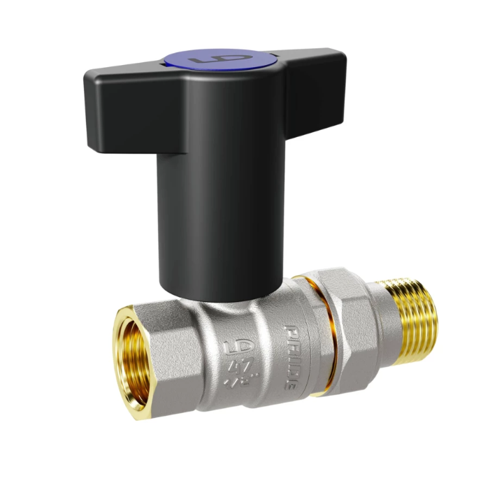 Кран шаровой с американкой 3/4" внутр./наружн. резьба (Т-рычаг синий) LD Pride